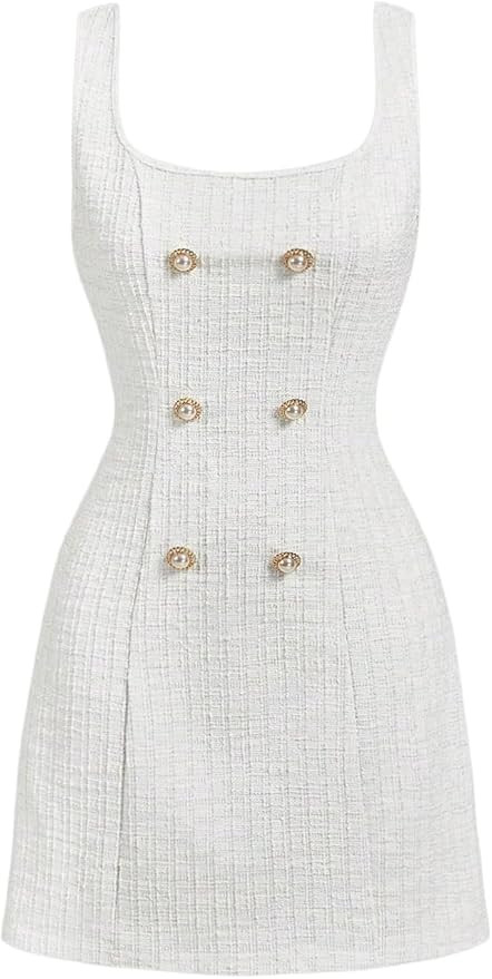 Floerns Women's Plaid Tweed Dress Sleeveless Square Neck Elegant Work Mini Dress | Amazon (US)