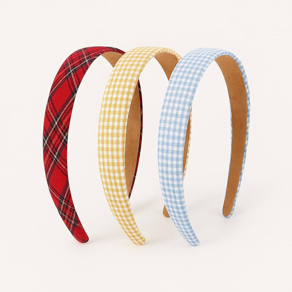 XIMEO Plaid Headbands for Women – 3 Pack Adult Headbands, Stylish Gingham & Tartan Hairbands, C... | Amazon (US)