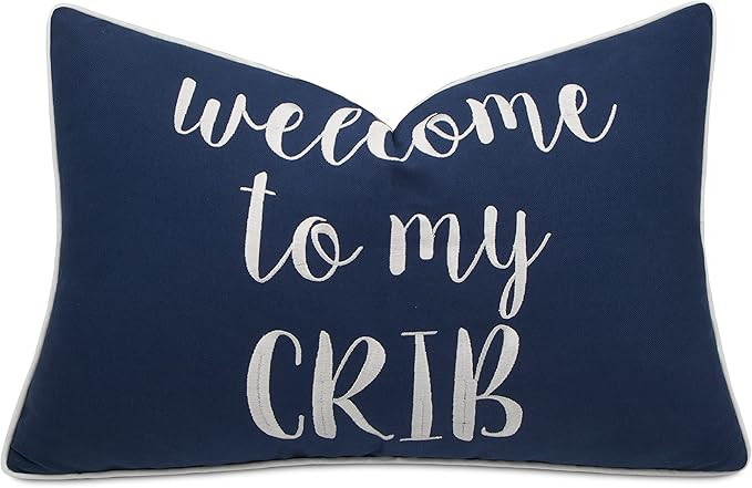 Welcome to My Crib Embroidered Lumbar Accent Throw Pillow Cover - Nursery Decor - 12x18, Navy Blu... | Amazon (US)