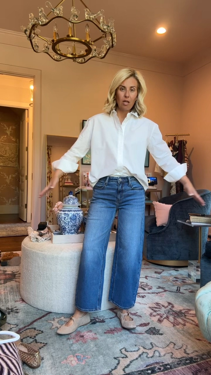 The Carolyn button-down is back and the Quince barrel jeans are finally here and they are fabulous!! 
Top - xs 
Jeans - 26 short 
Mary Jane’s - 7.5 (1/2 size down)

#LTKOver40 #LTKSeasonal #LTKmomlife