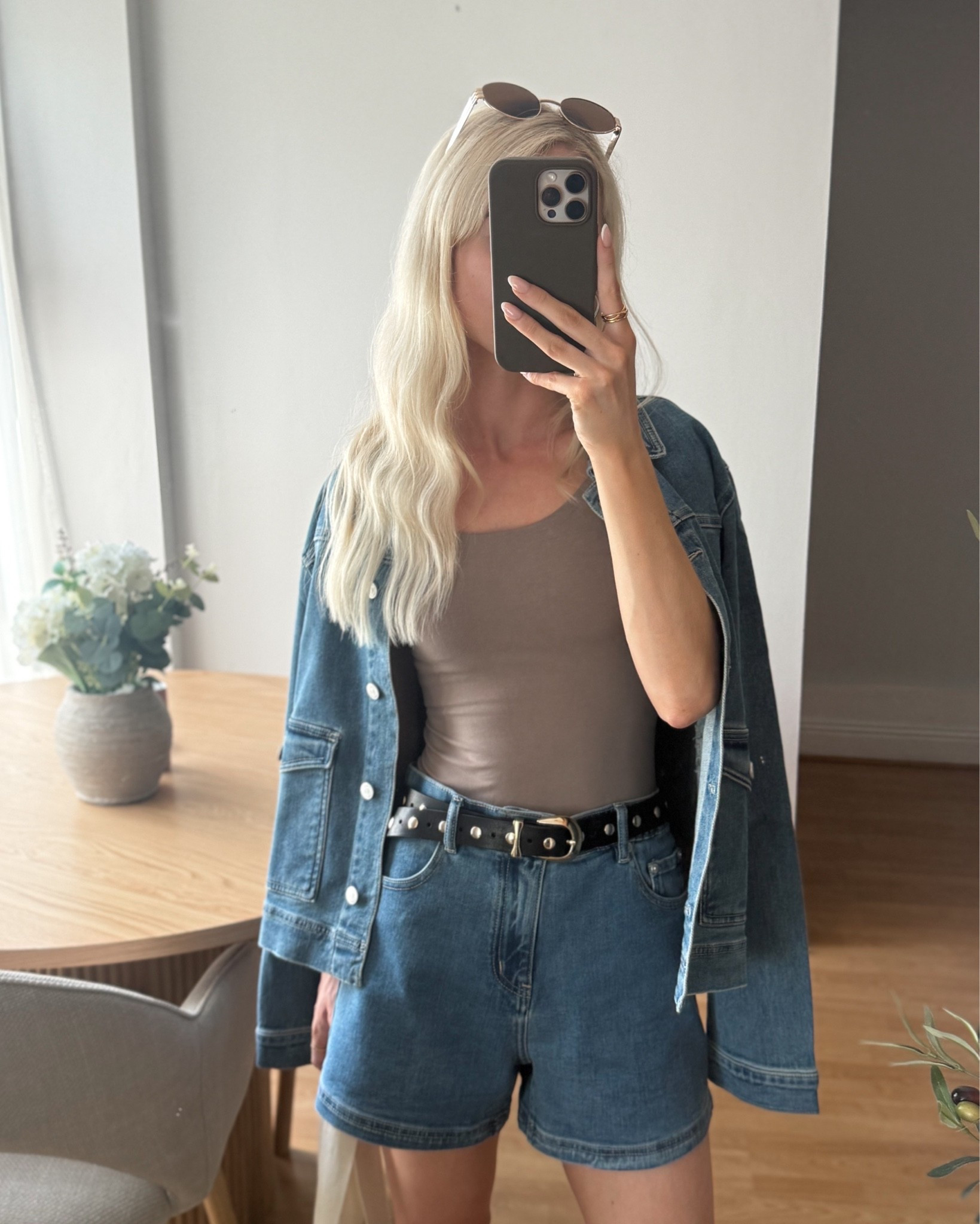 The best built in bra tops 👏 

Full look is @LOVALL 🫶 double denim, summer outfit, denim jacket, denim shorts, beige top

#LTKsummer