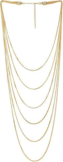 COOLSTEELANDBEYOND Multi-Strand Waterfall Statement Necklace Choker Collar Box Chains, Dress Part... | Amazon (US)