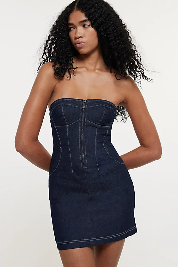 Silence + Noise Ashton Strapless Denim Mini Dress | Urban Outfitters (US and RoW)