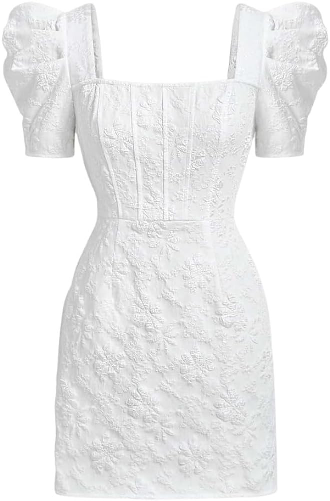 SOLY HUX Women's Floral Square Neck Puff Short Sleeve Mini Dress High Waist Summer Boho Short Dre... | Amazon (US)