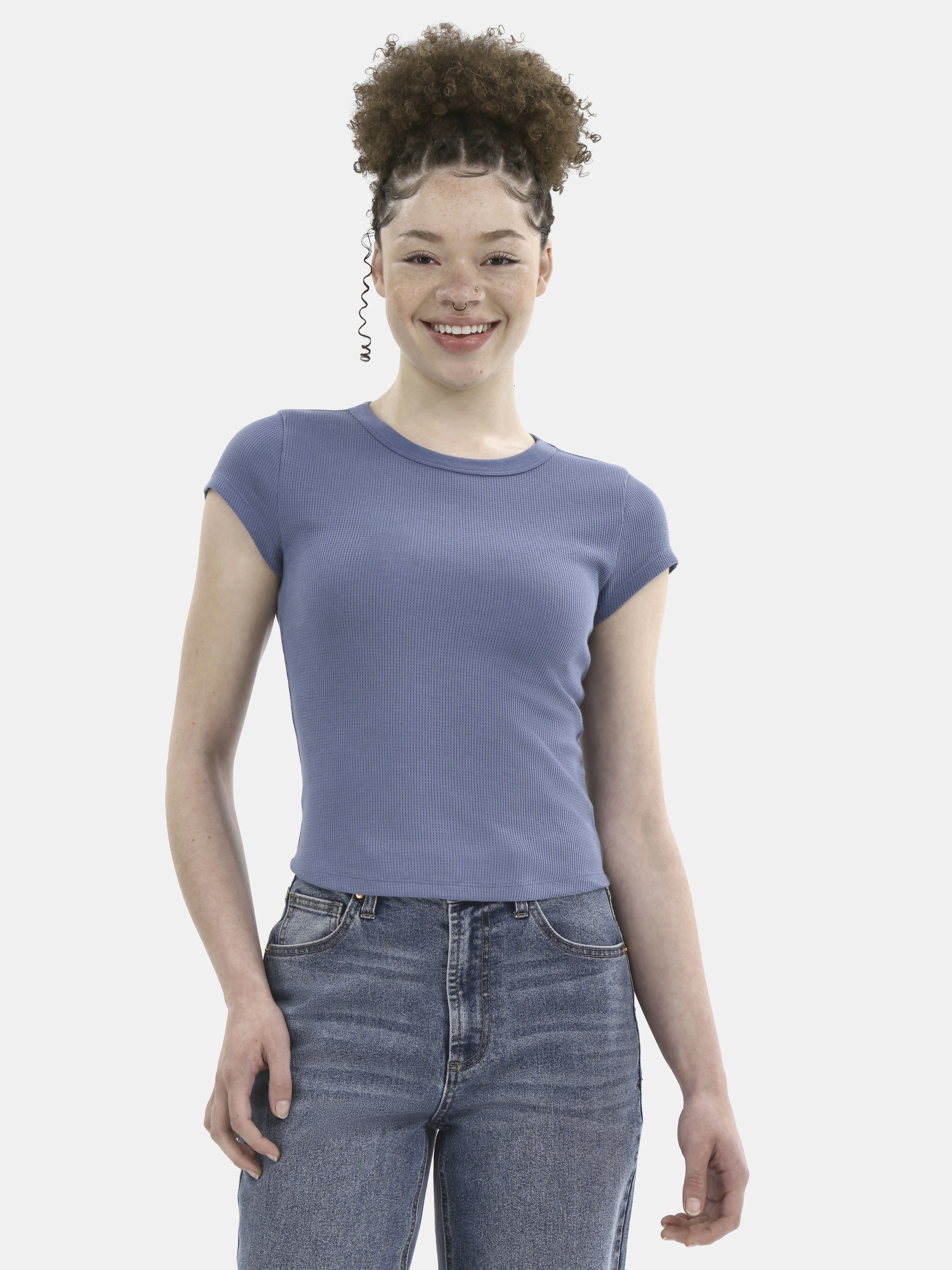 No Boundaries Waffle Tee, Women's | Walmart (US)