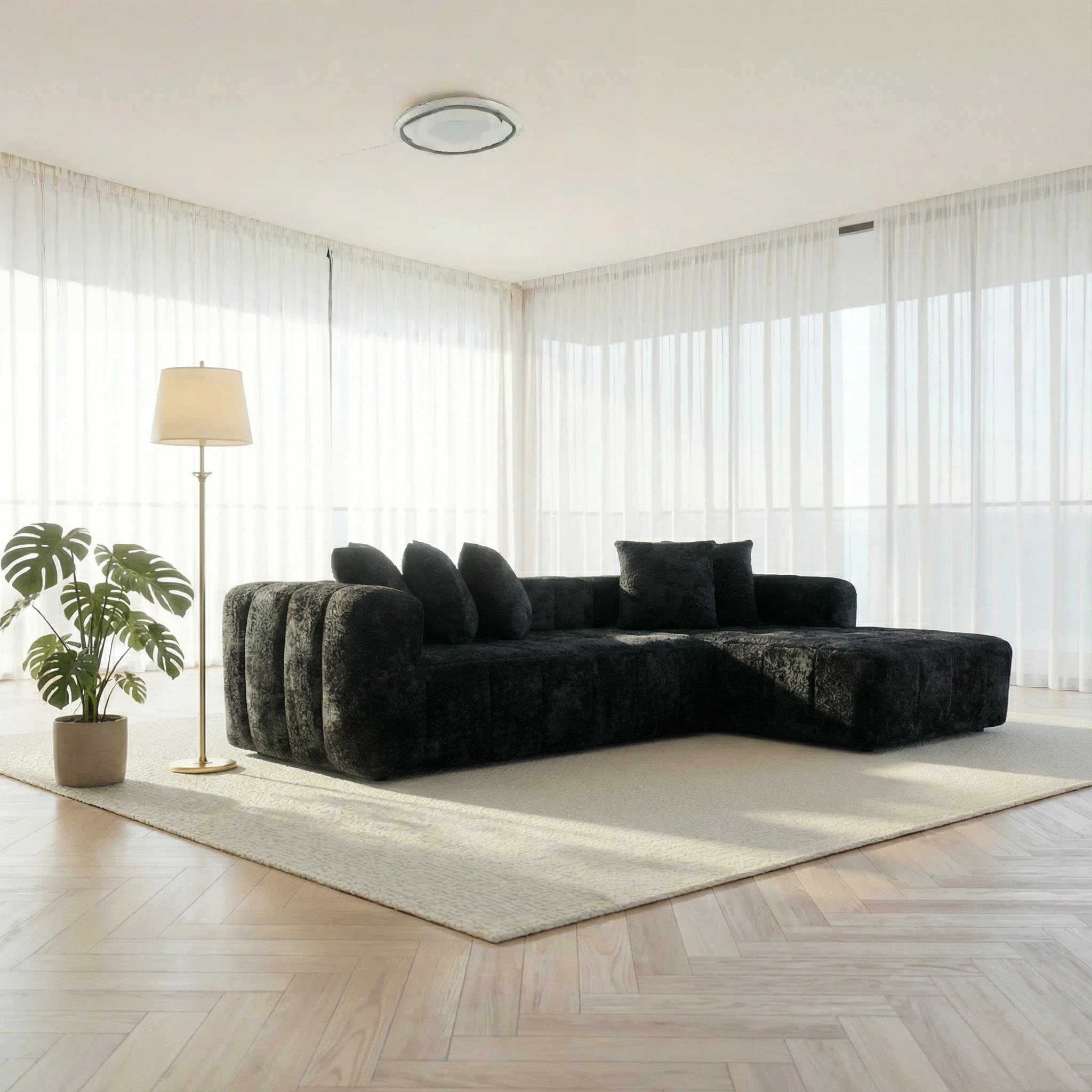 Boneless Couches L Shaped Cloud Couch Modular Sectional Sofa with Chaise, Boucle  Channel Tufted ... | Wayfair North America