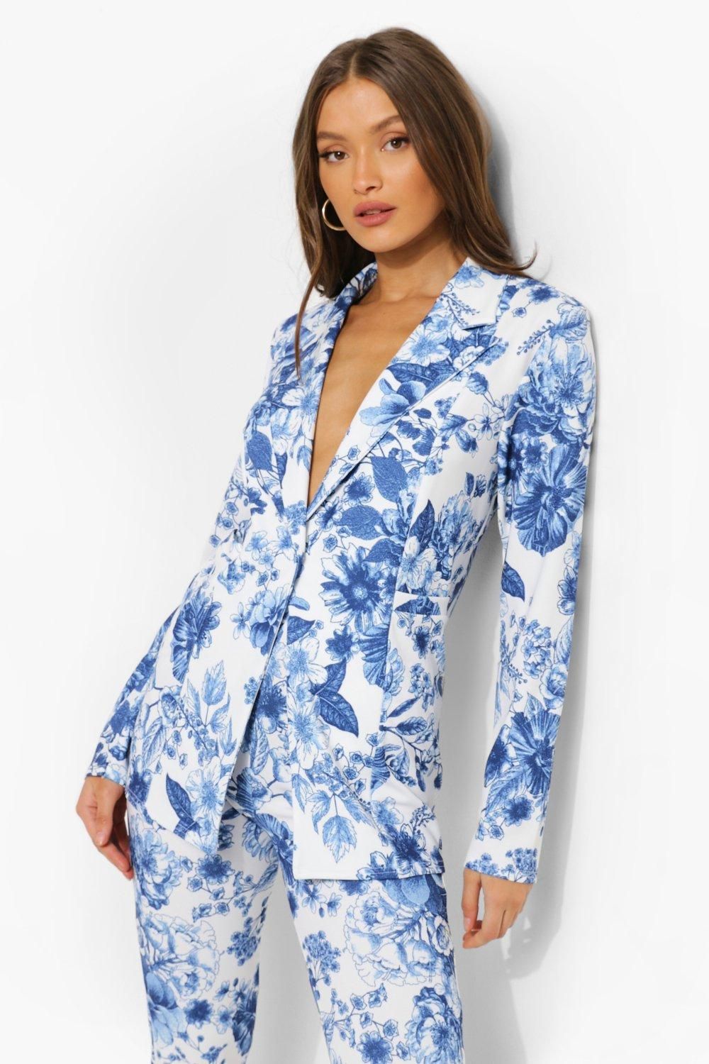 Floral Print Plunge Blazer | Boohoo.com (UK & IE)