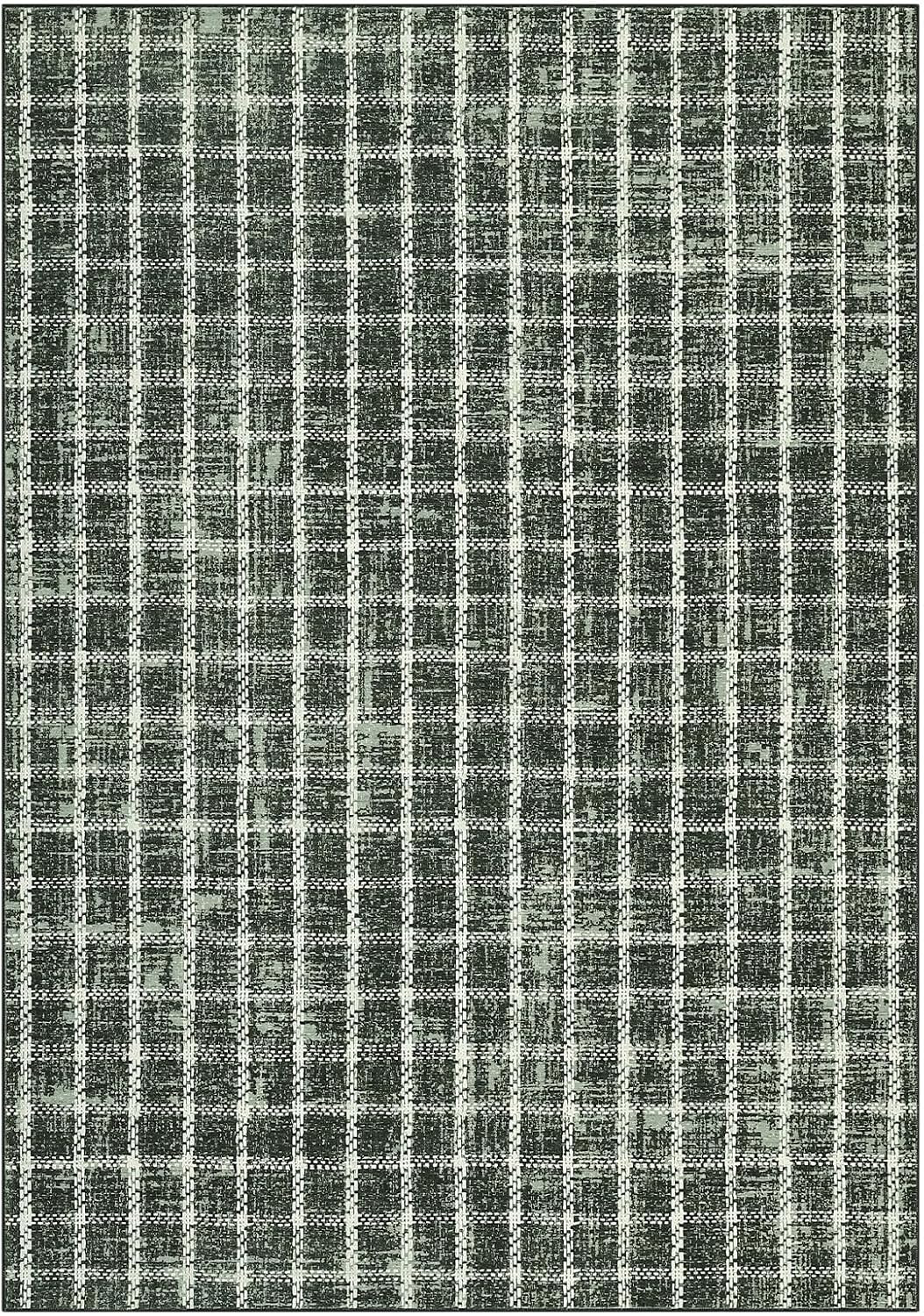 Checkered 8x10 Rug for Living Room Green Braided Geometric Print Soft Low-Pile Thin Large Washabl... | Amazon (US)