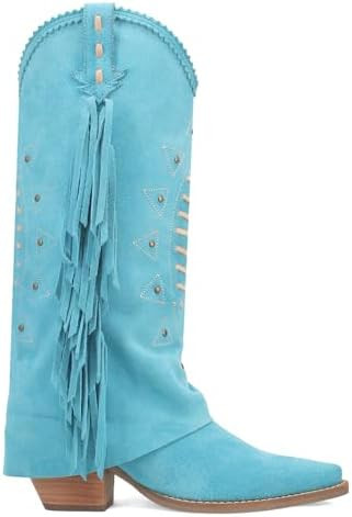 Dingo Womens Spirit Trail Studded Embroidered Fringe Snip Toe Pull On Casual Boots Knee High Mid ... | Amazon (US)