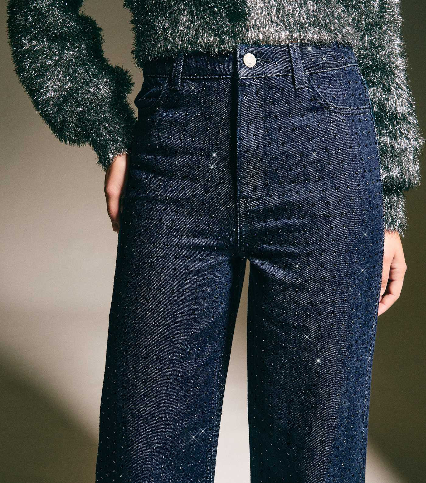 Blue Diamanté Embellished Wide Leg Jeans | New Look | New Look (UK)