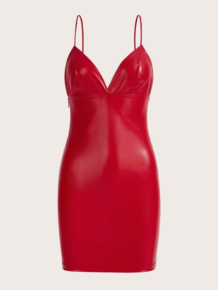 SHEIN ICON Solid PU Leather Bodycon Dress | SHEIN