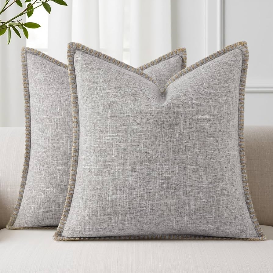 decorUhome Summer Decorative Throw Pillow Covers 18x18 Set of 2 Square Faux Linen Outdoor Neutral... | Amazon (US)
