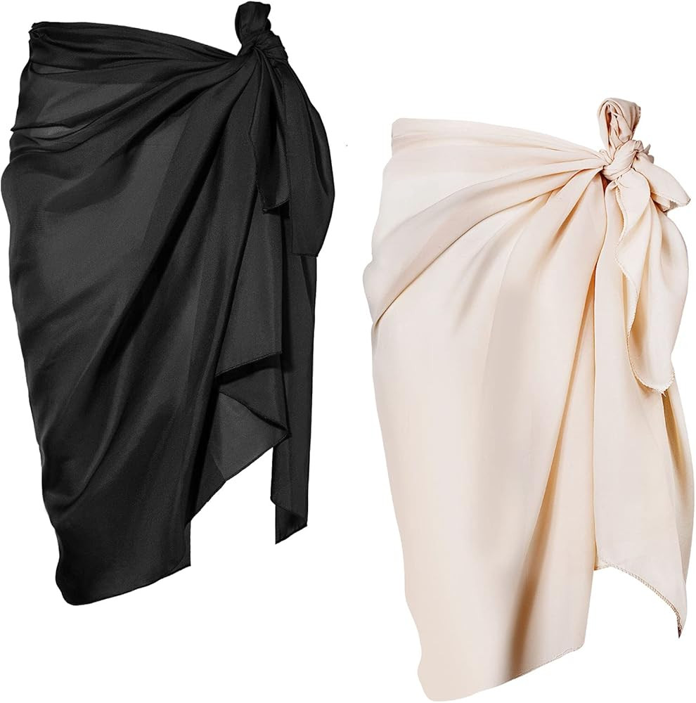 Chuangdi 2 Pieces Women Sarongs Swimsuit Beach Bikini Wrap Cover Up Chiffon Short Bathing Suit Skirt | Amazon (US)