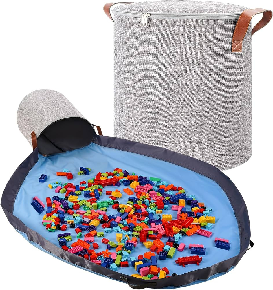 SAM AND MABEL XXL Toy Storage Organizer with Play Mat – 15" x 15" x 16" Storage Bin for Kids Pl... | Amazon (US)