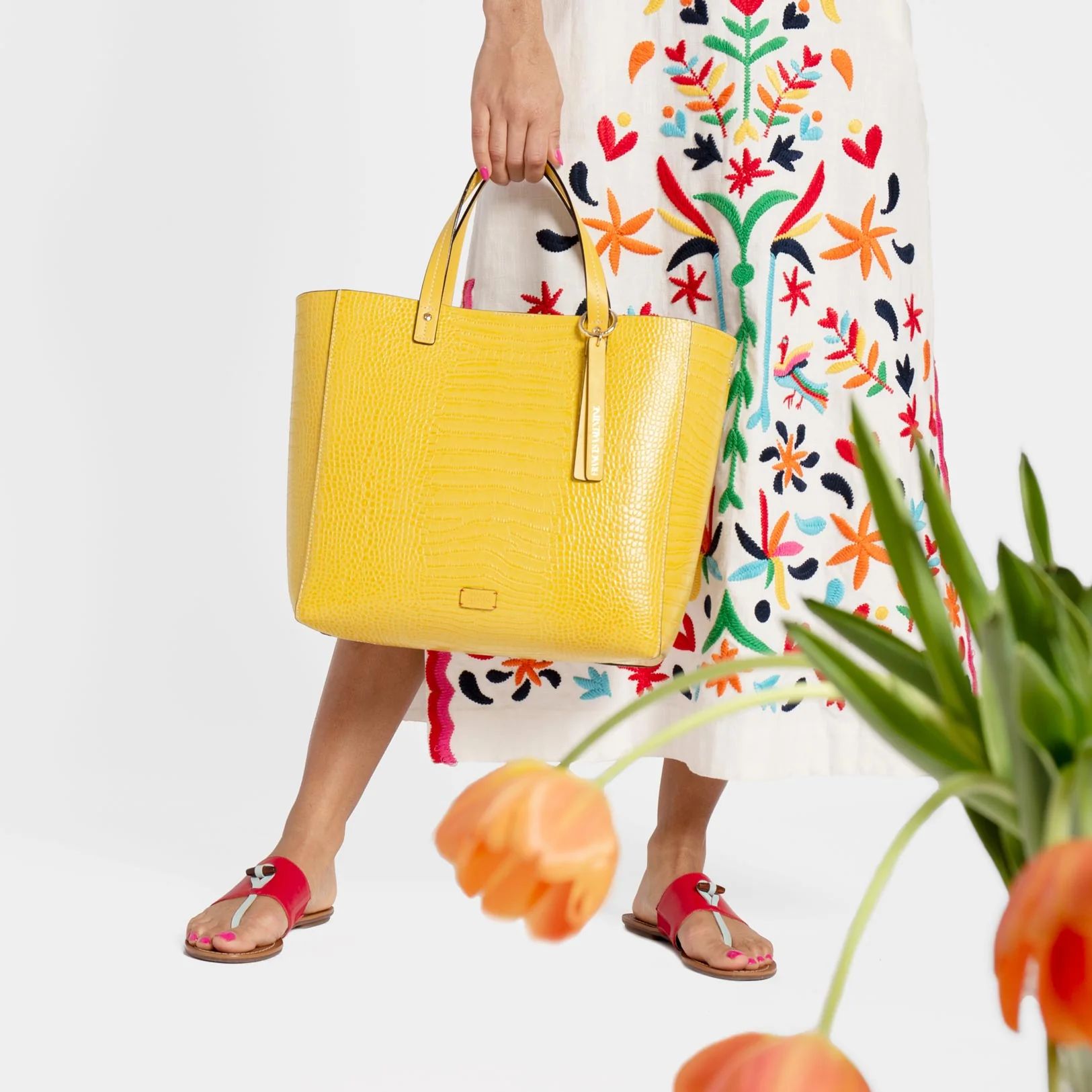 Margaret Tote Croc Embossed Leather Yellow | 