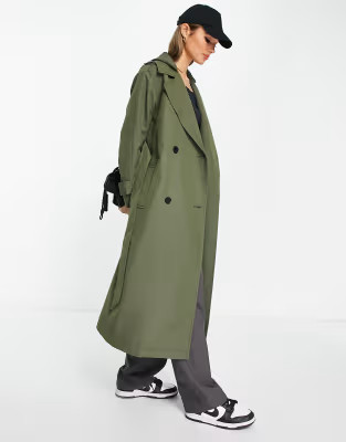 ASOS DESIGN trench coat with hood in khaki | ASOS | ASOS (Global)