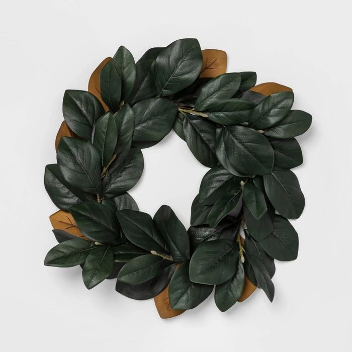 22" Artificial Magnolia Leaves Wreath Green - Threshold™ | Target