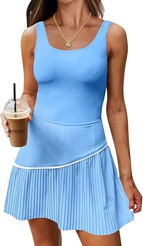 Fisoew Womens Tennis Dress with Built in Shorts and Bra Sleeveless Pleated Backless Golf Athletic... | Amazon (US)