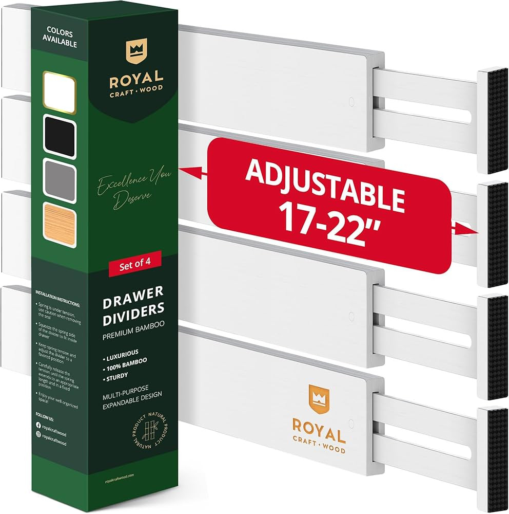 ROYAL CRAFT WOOD Adjustable Bamboo Caddy Expandable Drawer Organization Separators For Kitchen, D... | Amazon (US)