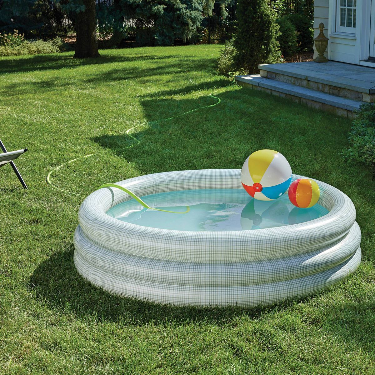 132 Gallon Layered Plaid Inflatable Kiddie Pool Green/Blue - Hearth & Hand™ with Magnolia | Target