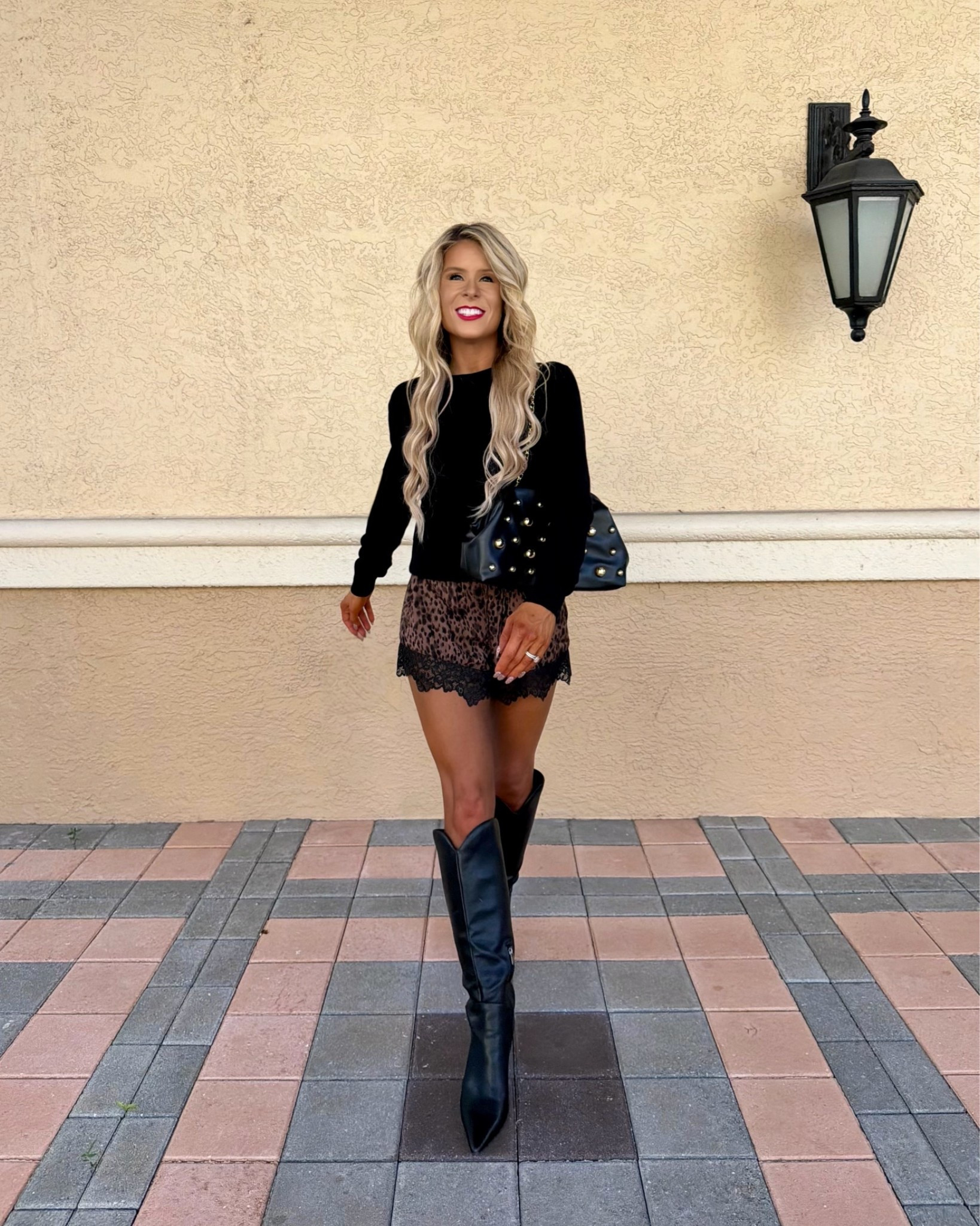 Trendy fall outfit styled with leopard lace shorts from @Target on SALE , a cozy black sweater on SALE, + black leather boots. 

Fall date night outfit, satin shorts, fall sweater, fall boots

#LTKootd #LTKSaleAlert #LTKPetite