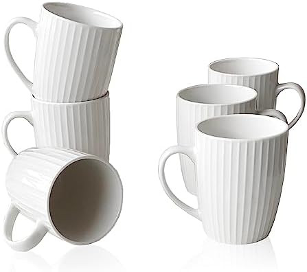 11 Ounce Porcelain Mugs, Set of 6 Coffee Mugs for Tea, Milk, Hot Cocoa, White | Amazon (US)
