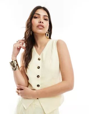 & Other Stories fitted linen waistcoat in butter yellow | ASOS (Global)