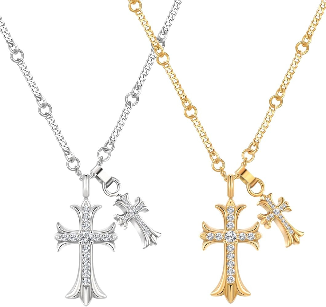 Cross Necklace for Women 18K Gold Necklace Jewelry for Women Trendy Double Cross Necklace for Gir... | Amazon (US)