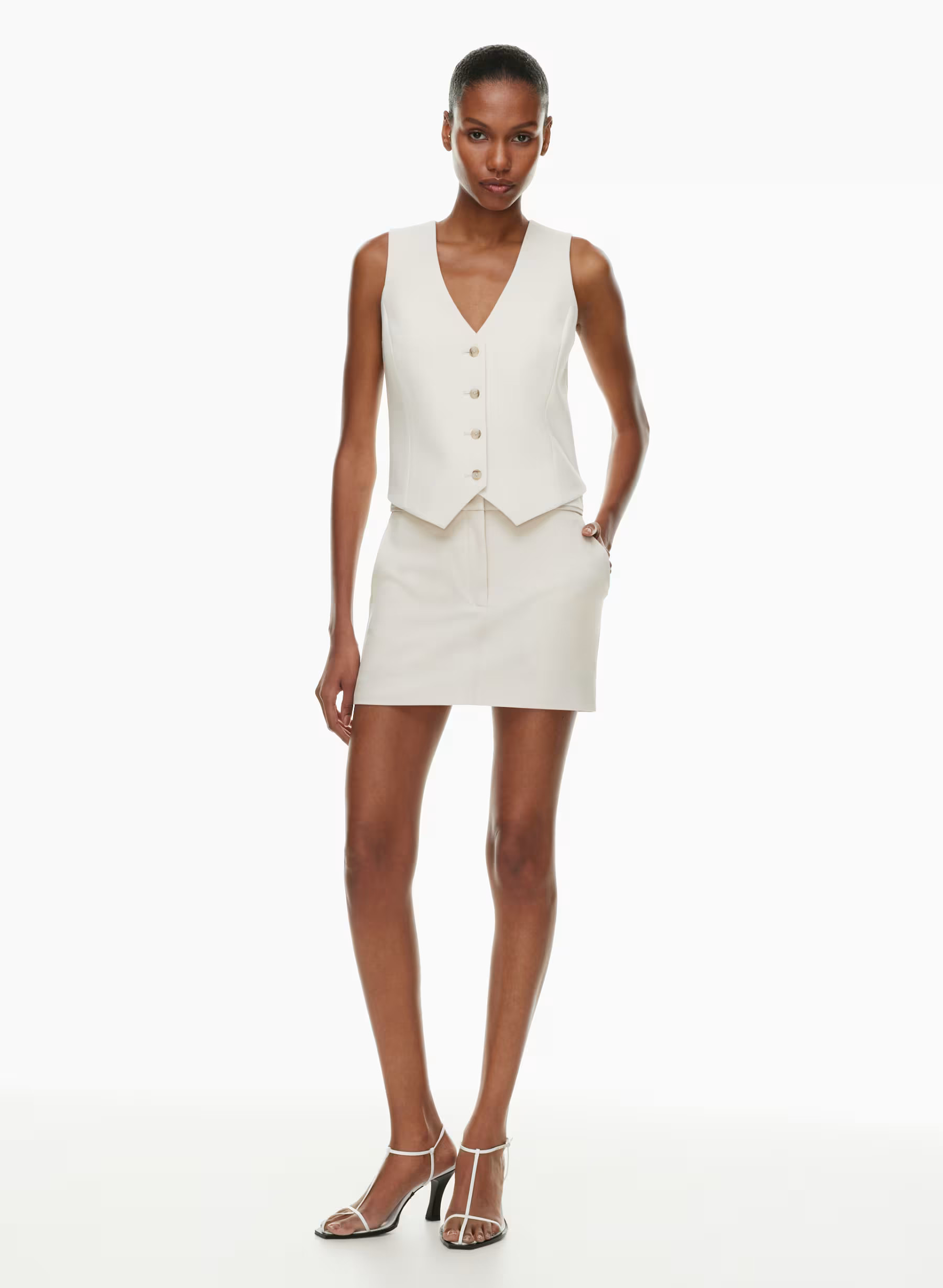 Aritzia Babaton Women's Bureau Mini Skirt in Matte Pearl | 10 | Aritzia