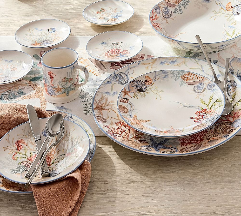 Enchanted Sea Stoneware Appetizer Plates - Mixed Set of 4 | Pottery Barn (US)