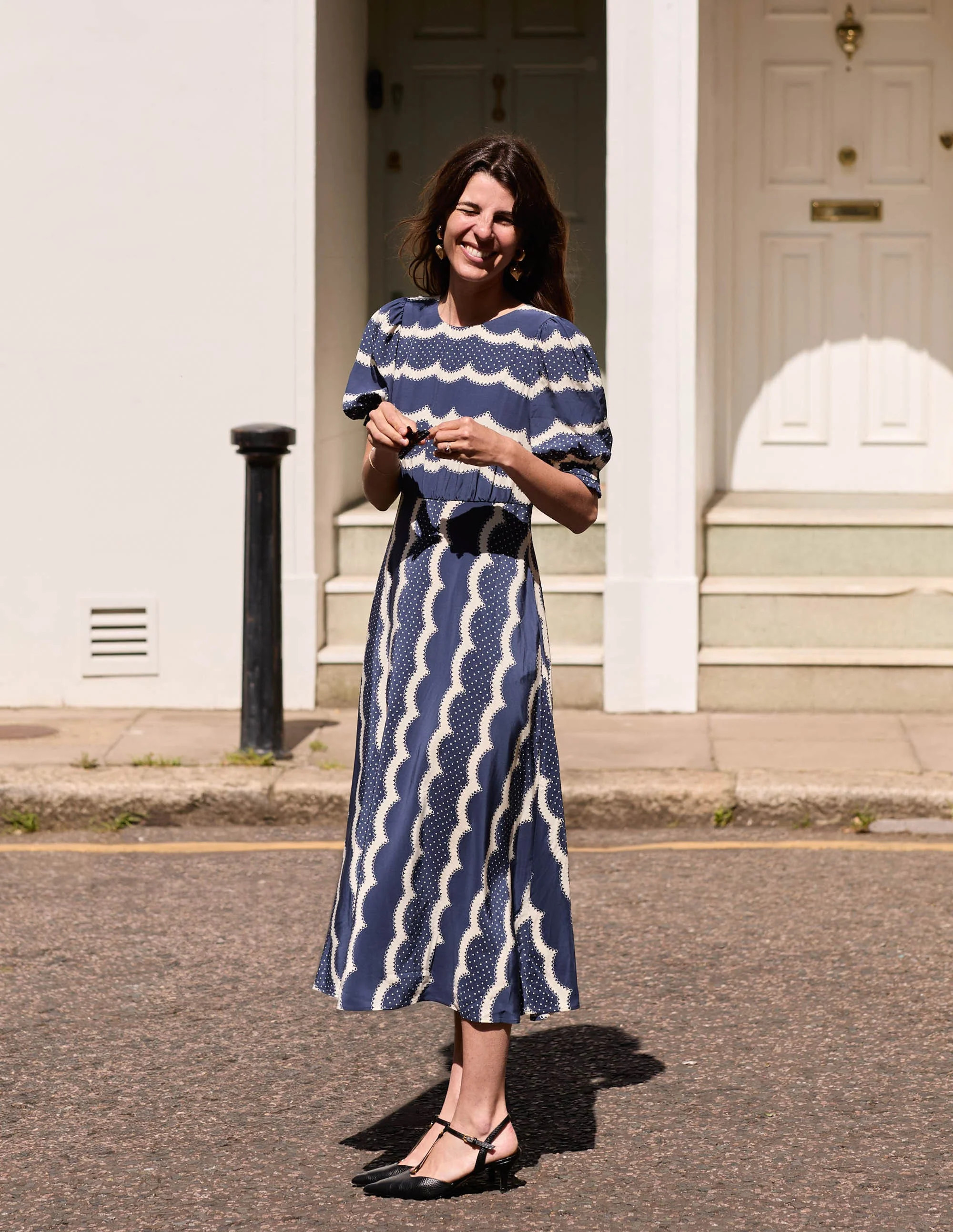 Blanca Midi Tea Dress-French Navy, Dainty Scallop | Boden (US)