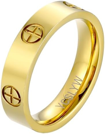 Ladies Stainless Steel Ring Love Friendship Ring Golden high polishing, low allergy Wedding Jewel... | Amazon (US)