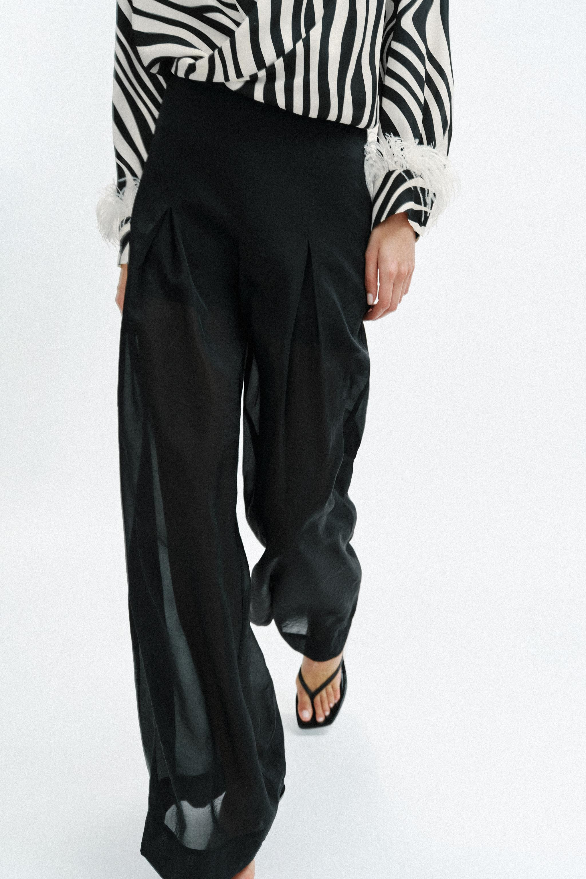 SEMI-SHEER WIDE-LEG TROUSERS | Zara UK