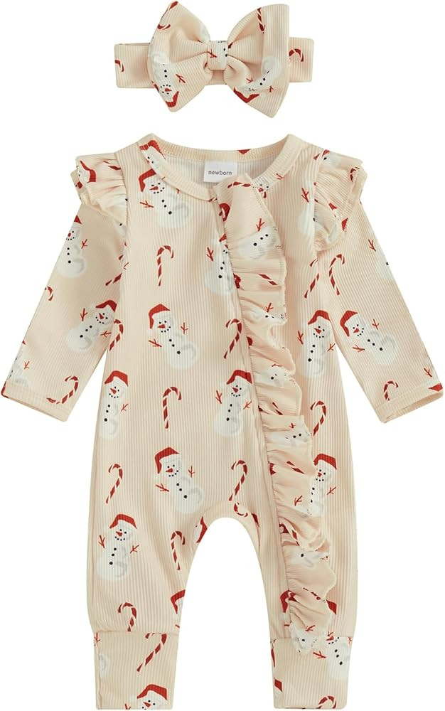 MoZiKQin Newborn Baby Girl Ruffle Romper Knit Sweater Onesie Jumpsuit Long Sleeve Zipper Romper S... | Amazon (US)