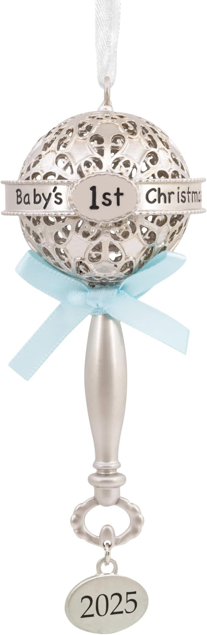 Hallmark Baby's First Christmas Silver Rattle with Blue Ribbon 2025 Christmas Ornament, Metal, Ne... | Amazon (US)