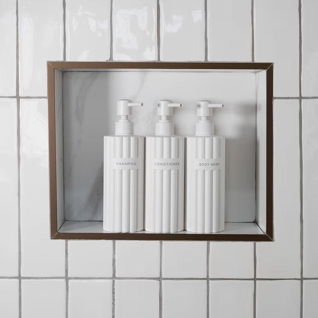 Stylish Shampoo and Conditioner Dispenser Set of 3 - Modern 19oz Shower Soap Bottles with Pump an... | Amazon (US)