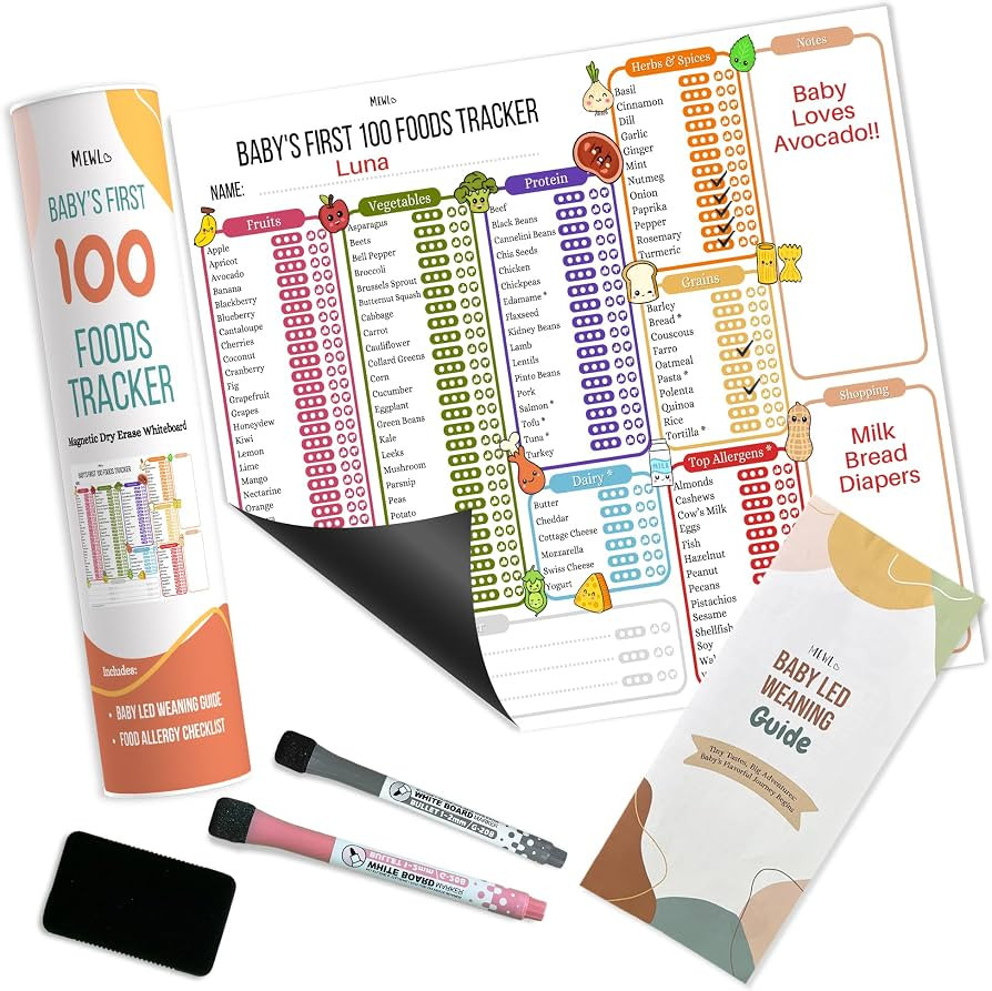 Baby First Foods Tracker & Baby Led Weaning Book Mini Guide by Mewl - 100 Foods Before 1 Checklis... | Amazon (US)