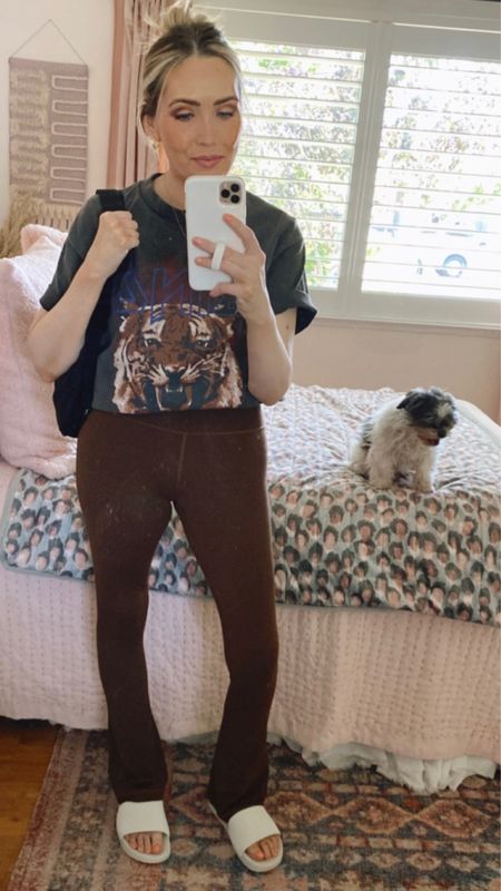 A Friday chill day at home! Gotta be cute & comfy always!

I live in Anine Bing tee shirts! The Lulu slides are very comfortable & fit even my narrow foot. Plus they have arch support! 

IMO the slides, belt bag & hair clip would be a great Mothers Day gift! 

Wearing small in tee
Wearing size 4 in align leggings
Size 8 in white slides

#LTKSeasonal #LTKbeauty #LTKunder100