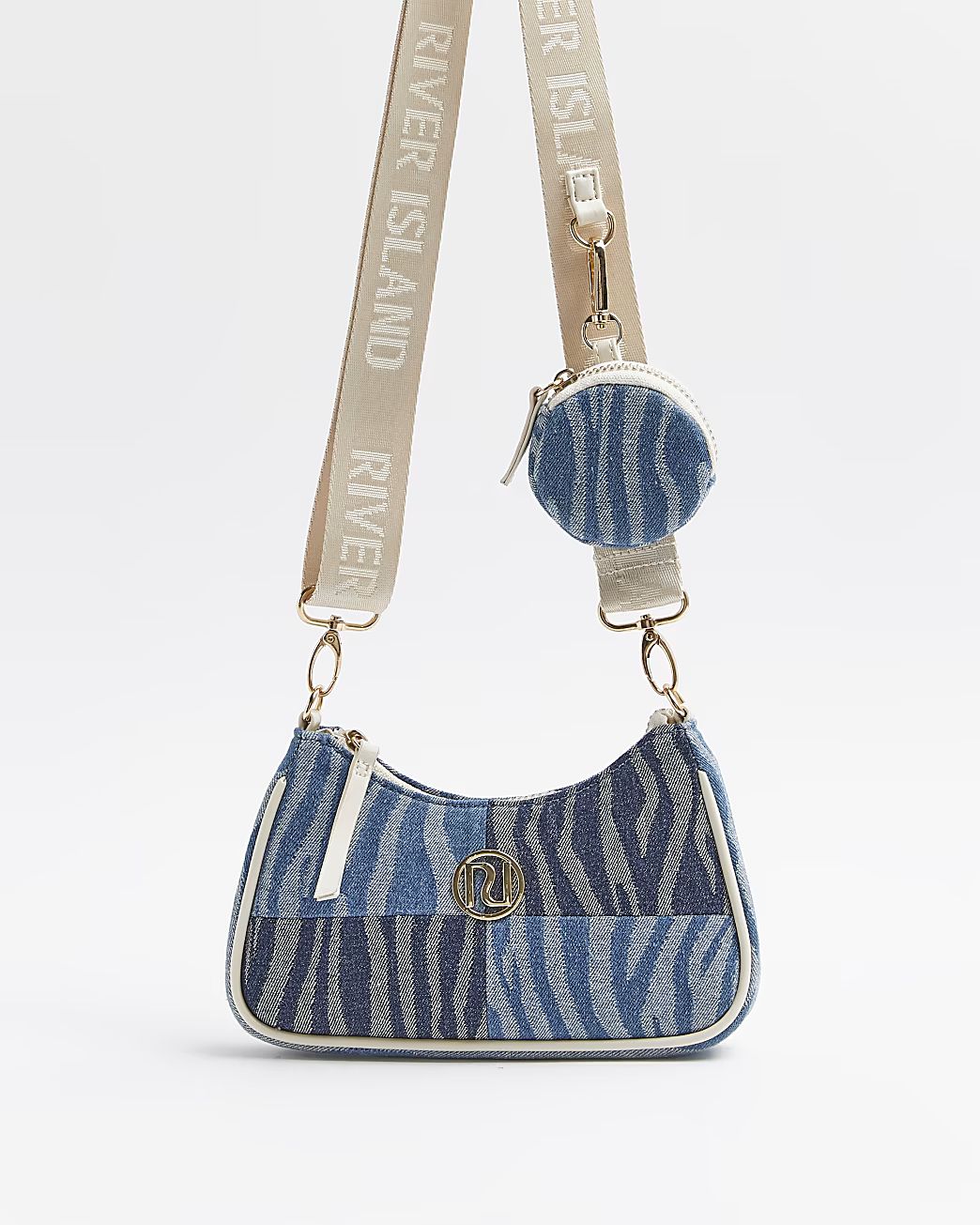 Girls blue zebra denim shoulder bag | River Island (UK & IE)