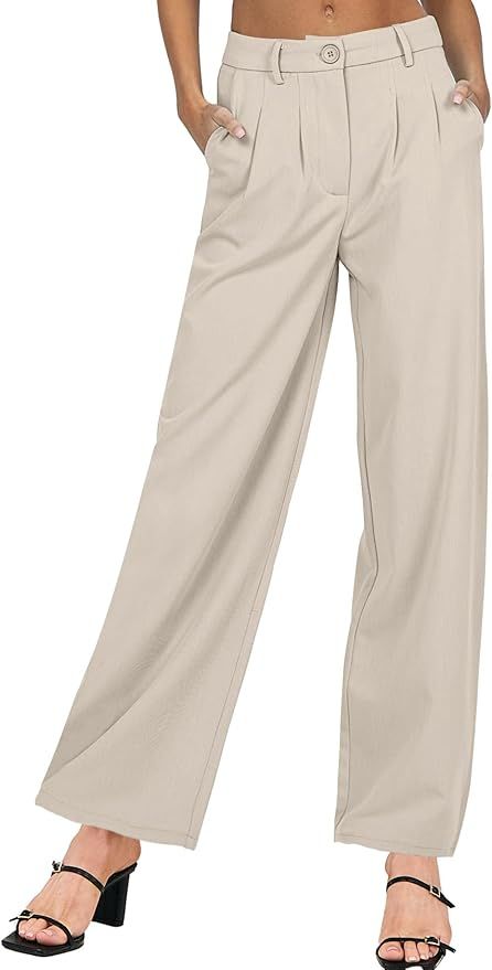 ANRABESS Women's Wide Leg Pants High Waisted Business Work Trousers Long Straight Suit Pants Slac... | Amazon (US)