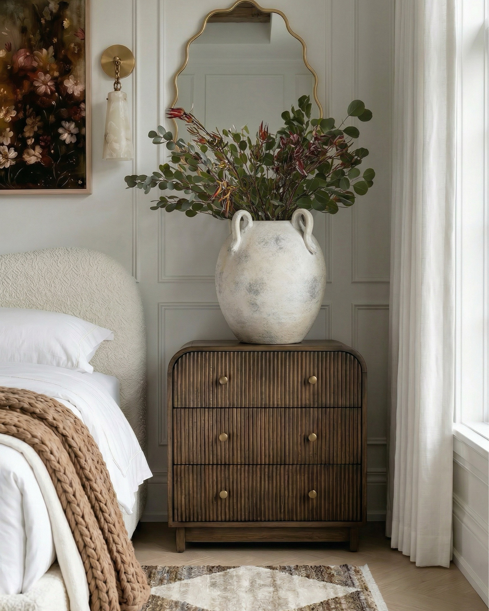 Shop the look:
* upholstered bed cream textured fabric
* channel tufted bed neutral
* boucle bench ivory curved modern
* ribbed wood nightstands dark walnut
* curved wood dresser fluted front
* modern vintage dresser brass hardware
* boucle accent chair cream wood legs
* brass chandelier modern candle style
* gold minimalist chandelier linear arms
* brass wall sconces stone shade
* alabaster wall sconces gold
* ceramic table lamp cream base white shade
* moody floral wall art large canvas
* gold scalloped wall mirrors
* decorative ceramic vase large neutral
* greenery stems in ceramic vase
* black and brown patterned throw pillow
* stacked neutral coffee table books
* decorative stone bowl tray
* white duvet cover luxury hotel style
* chunky knit throw blanket brown
* neutral throw blanket layered bedding
* white pillows minimal bedding
* textured cream bed upholstery
* brown cream geometric area rug
* diamond pattern rug neutral tones
* vintage inspired rug brown beige
* neutral bedroom ideas
* beige and brown bedroom decor
* luxury neutral bedroom
* organic modern home decor
* cozy minimalist bedroom
* designer inspired bedroom
* timeless bedroom design
* Rectangular wood dining table
* Solid wood pedestal dining table
* Dark walnut dining table
* Traditional farmhouse dining table
* Cane back dining chairs
* Woven rattan dining chairs
* Upholstered seat dining chairs
* Mid-century traditional dining chairs
* Wooden sideboard cabinet
* Fluted wood sideboard
* Vintage-style display cabinet / hutch
#LTKSaleAlert

#LTKsale #LTKhome
