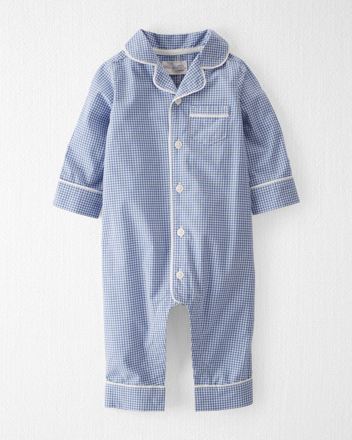 Blue Baby Gingham Print Organic Cotton Coat Style Sleep & Play Pajamas | carters.com | Carter's
