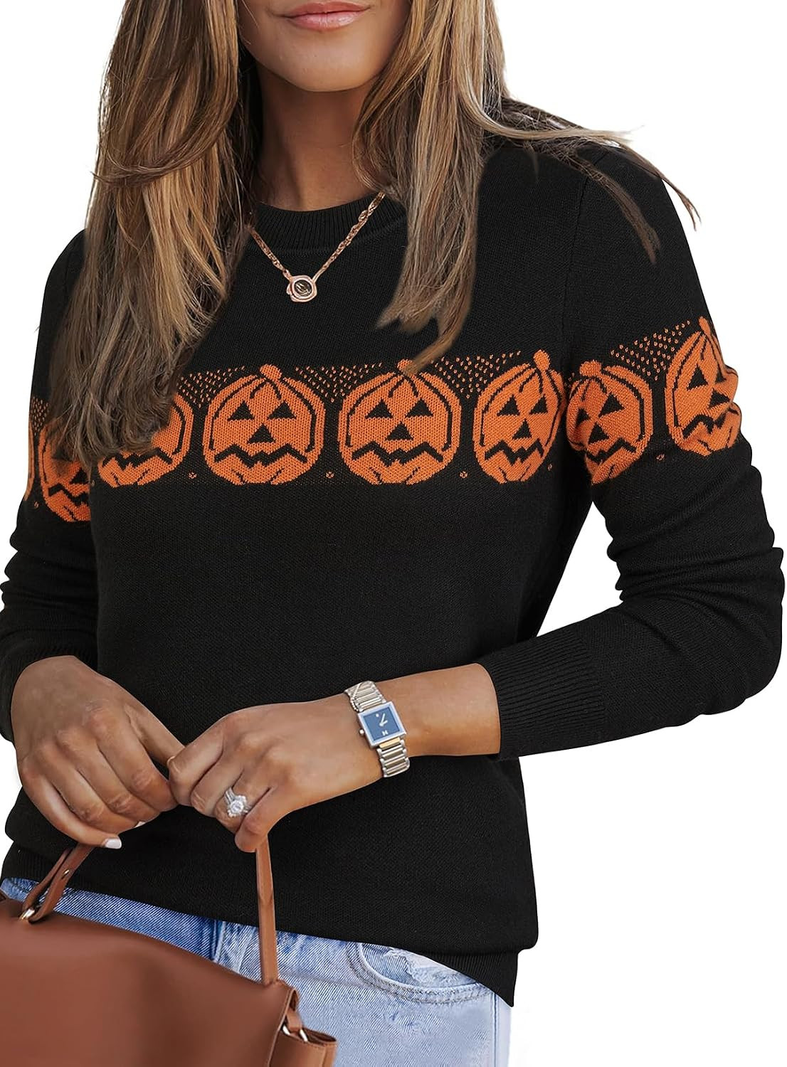 Arach&Cloz Women's Wool Blend Classic Crew Neck Casual Fall Sweaters | Amazon (US)
