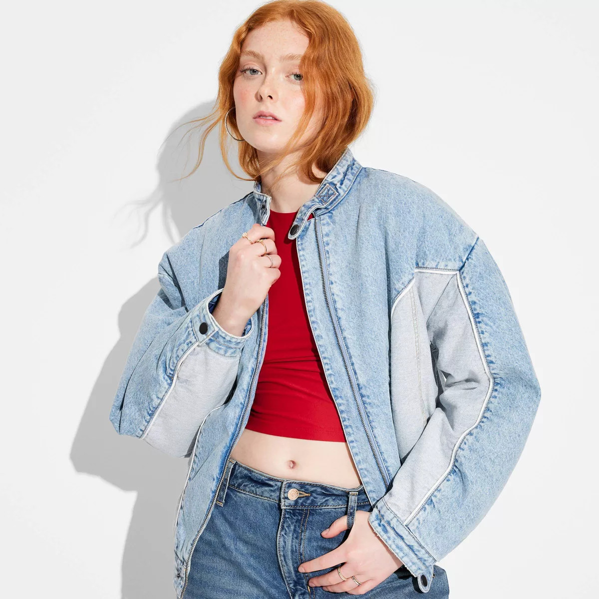 Women's Denim Bomber Jacket - Wild Fable™ Blue Denim | Target