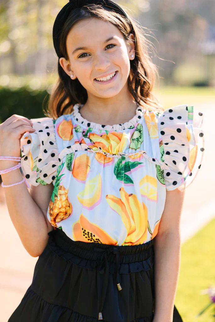 Girls: Full Of Love Blue Printed Blouse | The Mint Julep Boutique