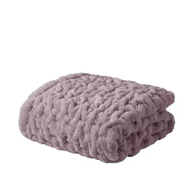 Gracie Mills Ashlee Modern Solid Ruched Fur Throw Blanket - Throw - Lavender | Target