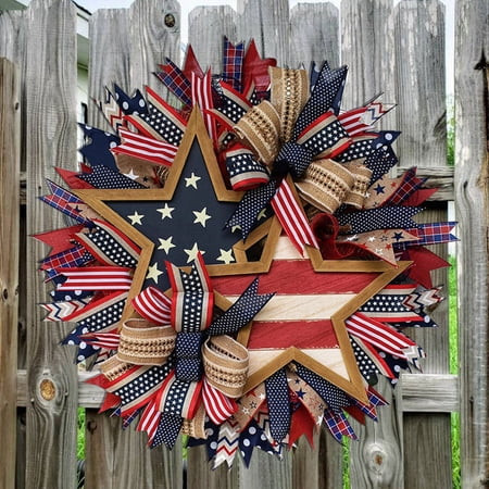 4th of July Patriotic Wreath,16.1 Inch American Flag Wreaths for Front Door,Red White and Blue Weather Decoration,Memorial Day Independence Day Spring Decor | Walmart (US)