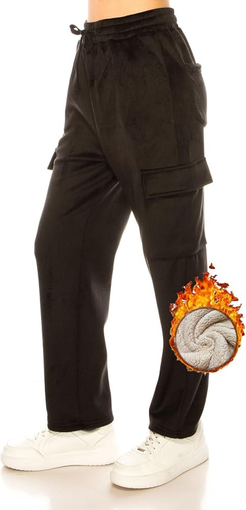 Women's Velvet Corduroy Cargo Pocket Jogger Sweat Pant Straight Leg Premium Pants | Amazon (US)