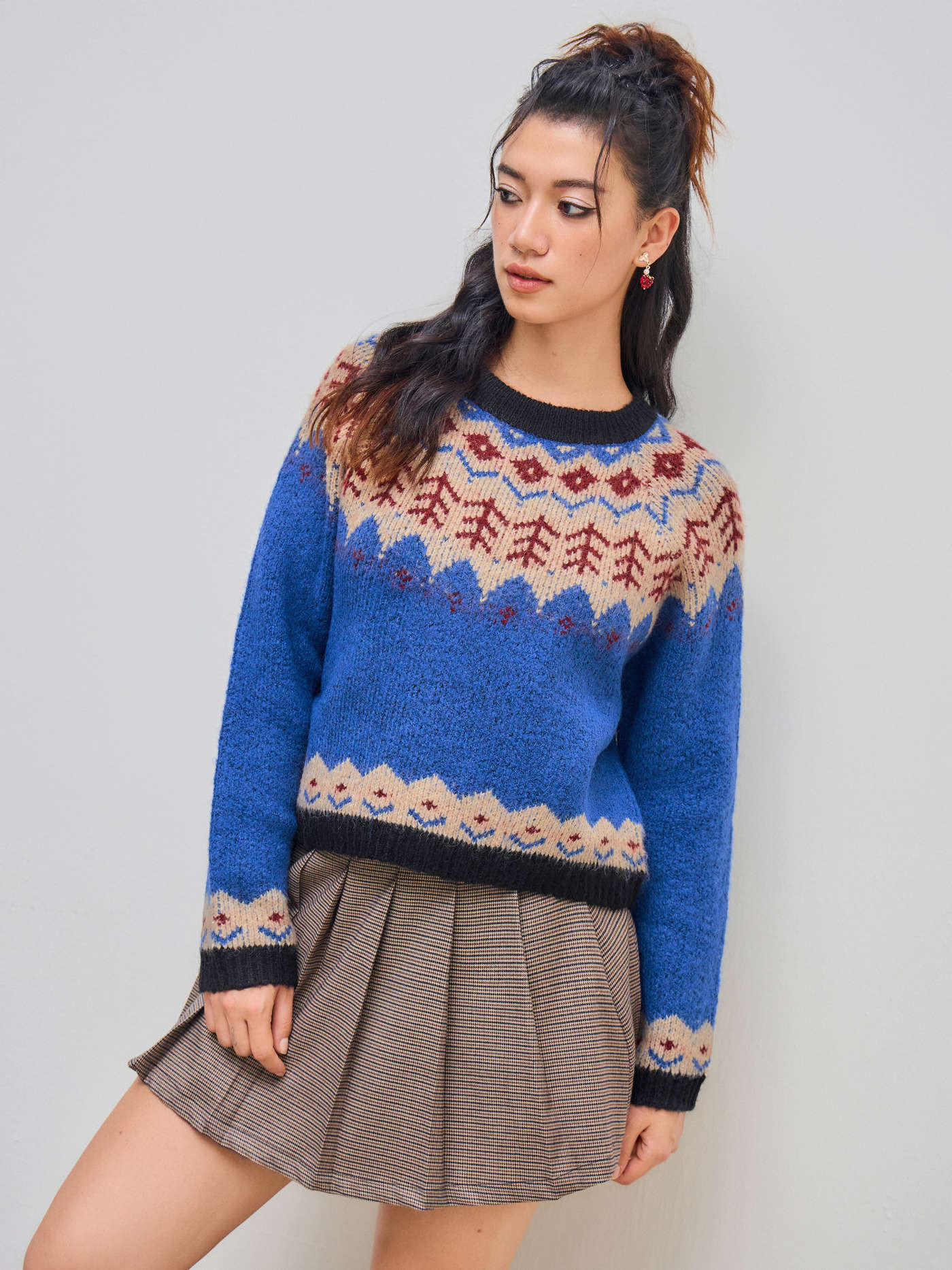 Knit Fabric Knit Fair Isle Print Oversized Sweater For Holiday | Cider