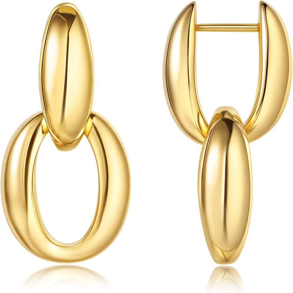 18K Gold Plated Paperclip Earrings For Women Trendy Chain Link Earrings Gold Statement Square Hoo... | Amazon (US)